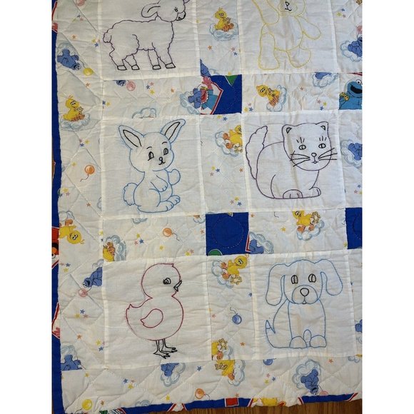 Handmade Sesame Street Blanket Embroidered Animals Baby Blanket - Picture 9 of 16
